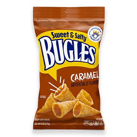 Bugles in Caramel flavor, front of pack