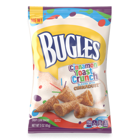 Bugles in Cinnamon Toast Crunch flavor, front of pack